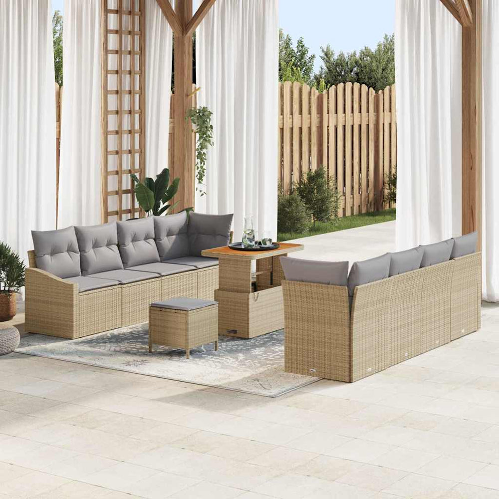 11 dalių sodo sofa rinkinys su pagalvėlėmis smėlio poli ratanas akacija - Namų Idėja