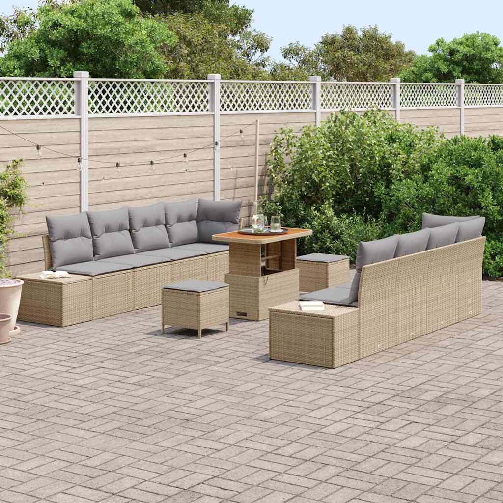11 dalių sodo sofa rinkinys su pagalvėlėmis smėlio spalvos poli ratanas - Namų Idėja