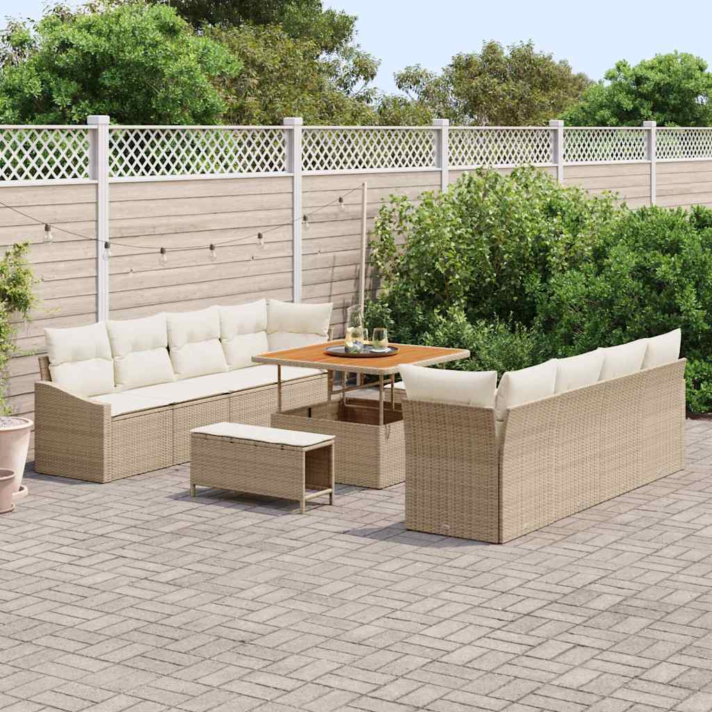 11 dalių sodo sofa rinkinys su pagalvėlėmis smėlio spalvos poli ratanas akacija - Namų Idėja