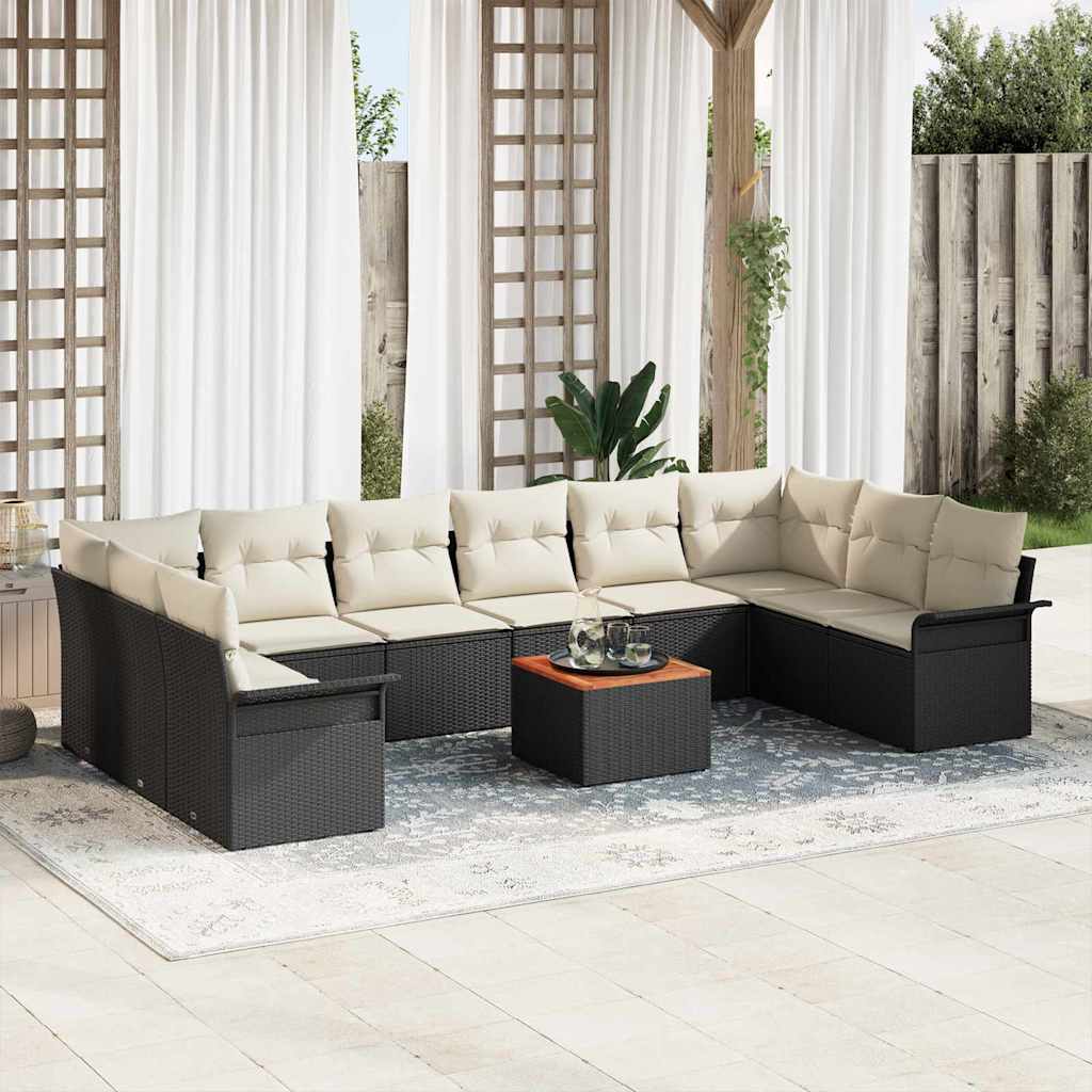 11 dalių Sodo Sofa Rinkinys su pagalvėmis juodos poli ratanas akacijos - Namų Idėja