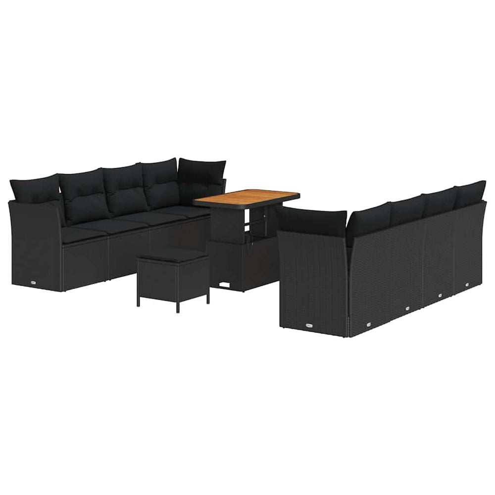 11 dalių sodo sofa su pagalvėlėmis juodas poli ratanas akacijos - Namų Idėja