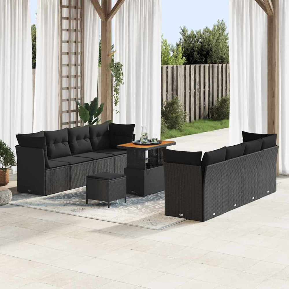 11 dalių sodo sofa su pagalvėlėmis juodas poli ratanas akacijos - Namų Idėja