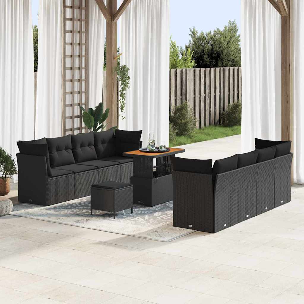 11 dalių sodo sofa su pagalvėlėmis juodas poli ratanas akacijos - Namų Idėja