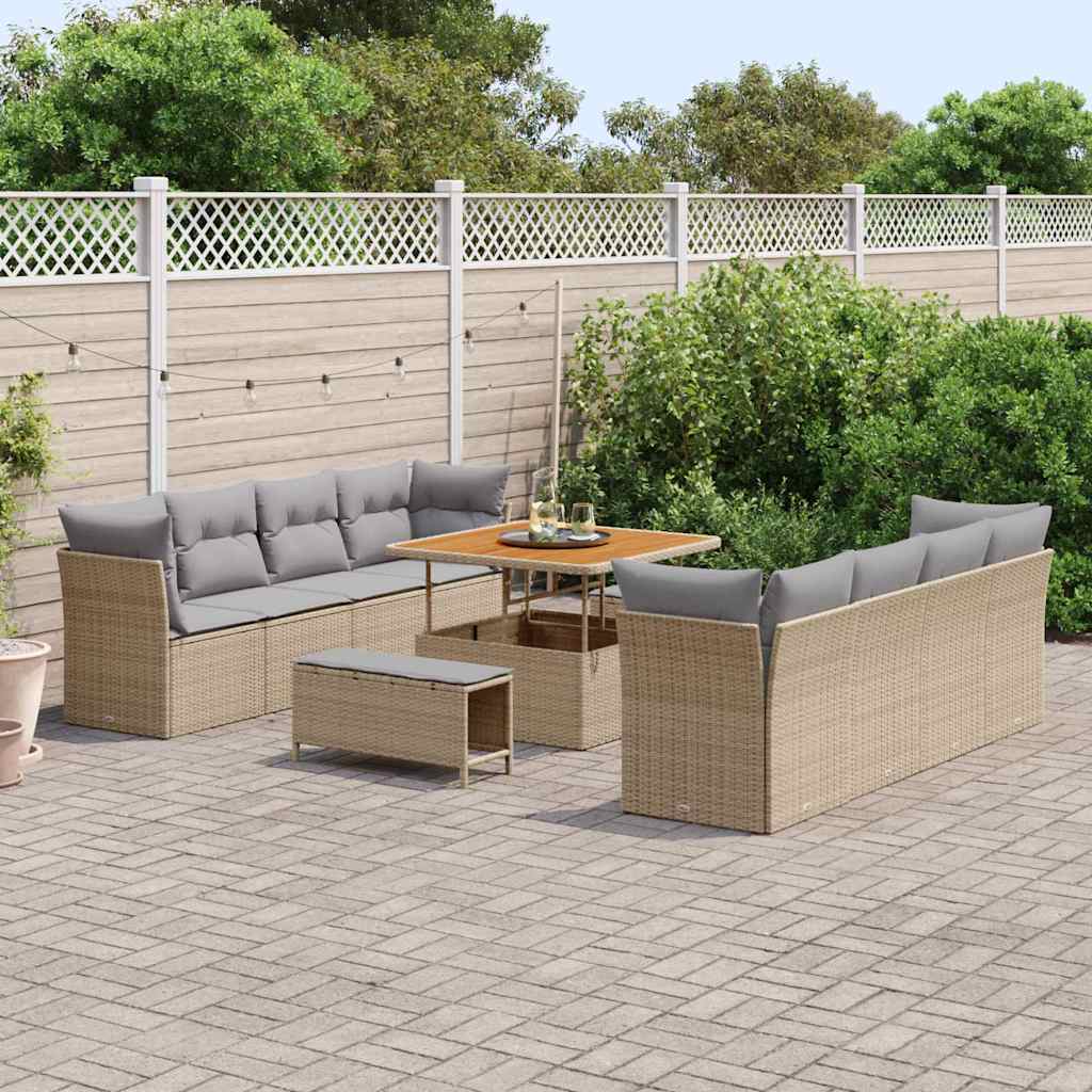 11 dalių sodo sofa su pagalvėlėmis smėlio poli ratanas akacijos - Namų Idėja