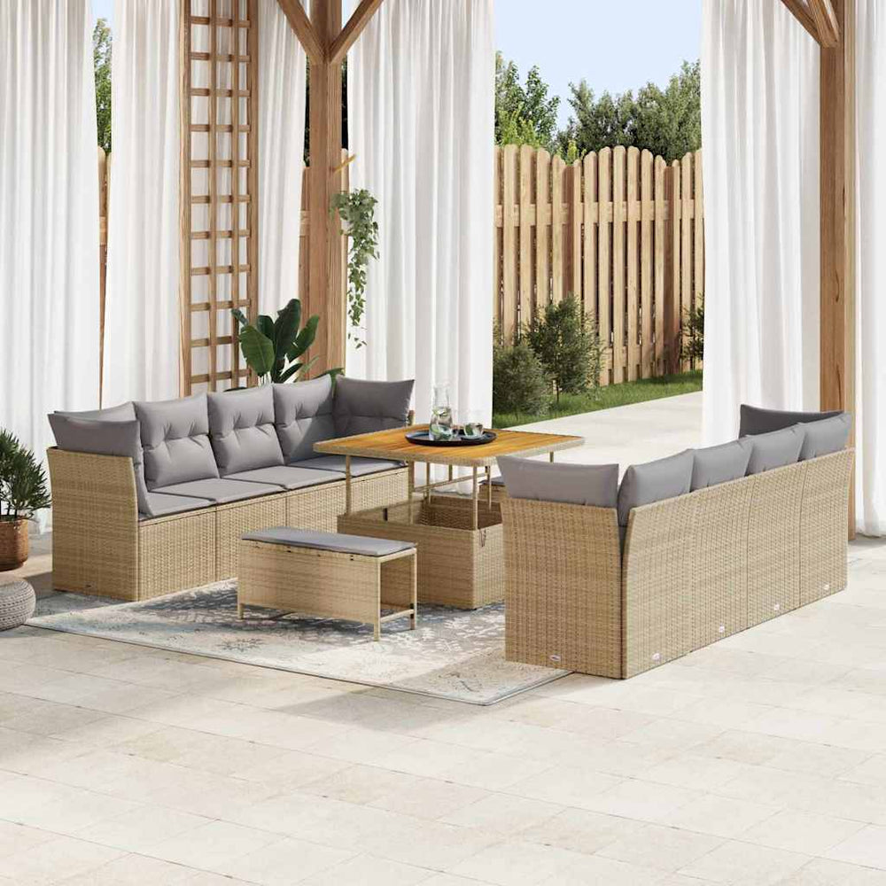 11 dalių sodo sofa su pagalvėlėmis smėlio poli ratanas akacijos - Namų Idėja