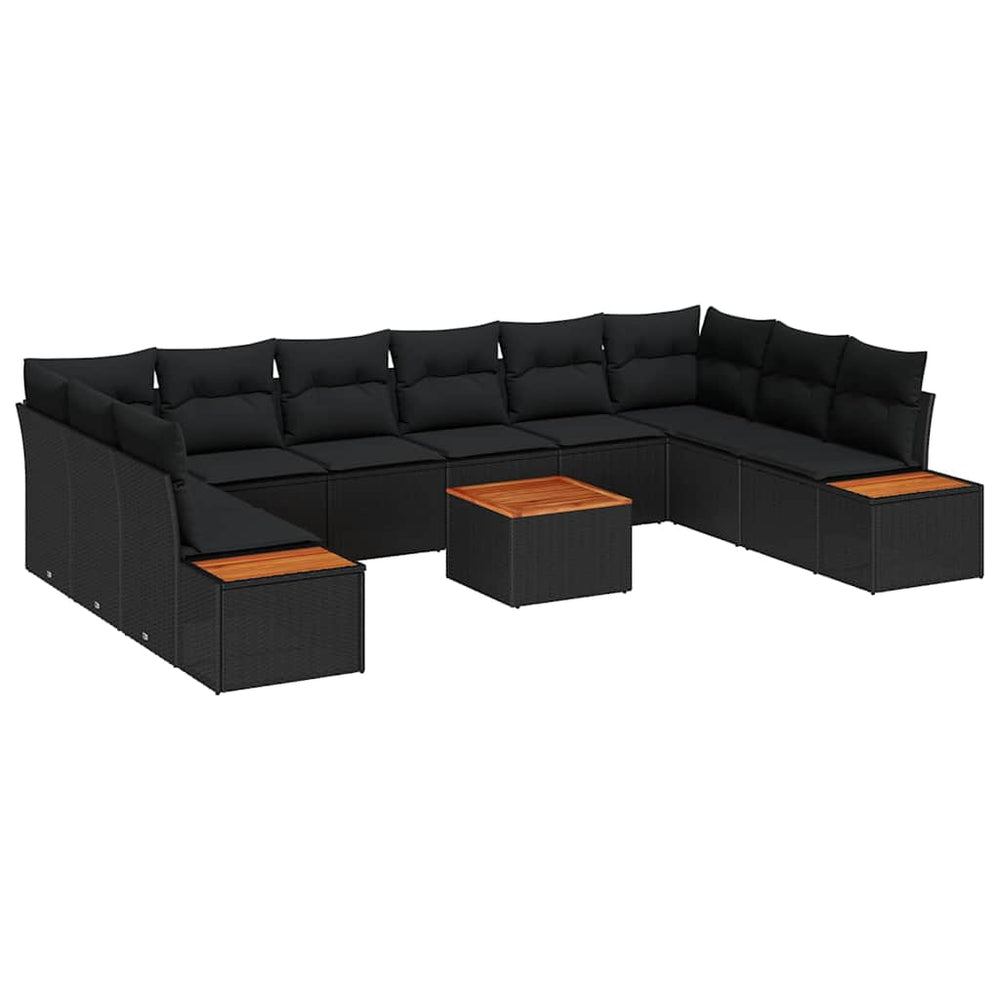 11 dalių sodo sofa su pagalvėmis juodas poli ratanas akacija - Namų Idėja