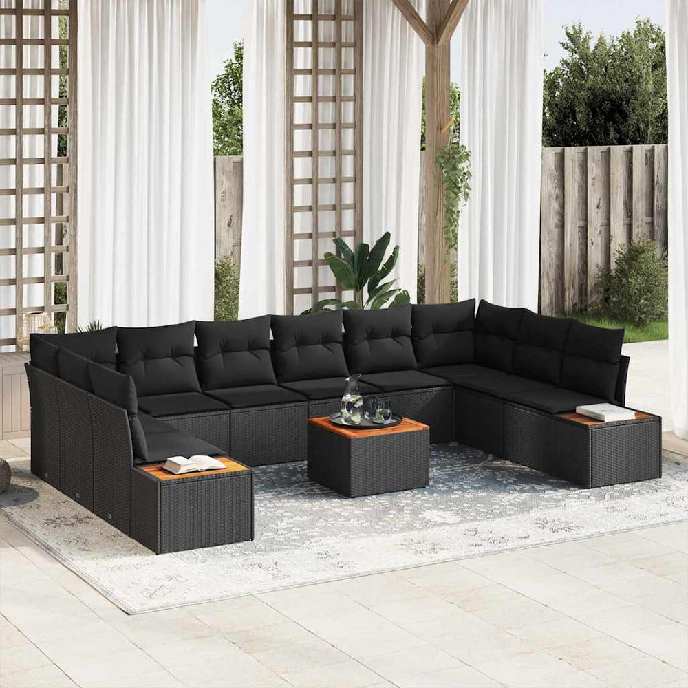 11 dalių sodo sofa su pagalvėmis juodas poli ratanas akacija - Namų Idėja