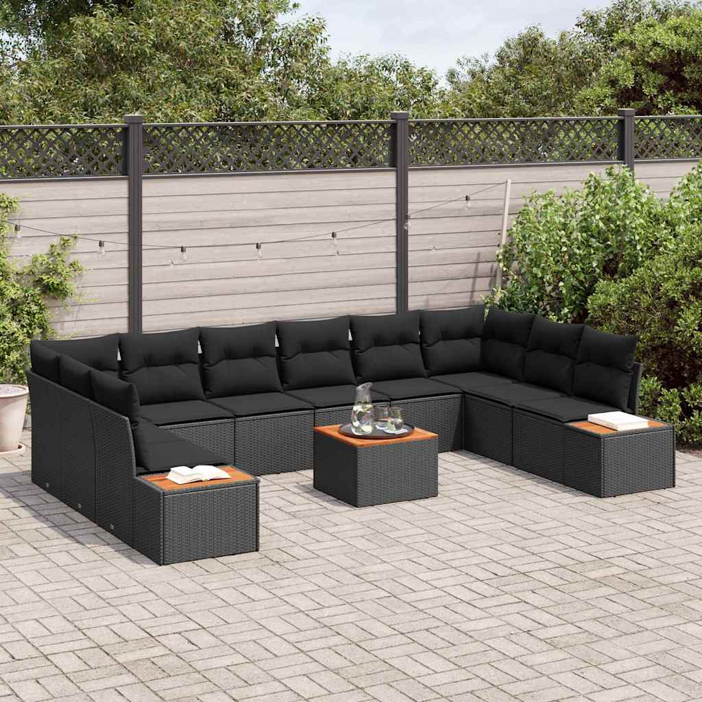 11 dalių sodo sofa su pagalvėmis juodas poli ratanas akacija - Namų Idėja