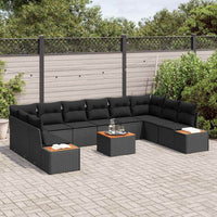 11 dalių sodo sofa su pagalvėmis juodas poli ratanas akacija - Namų Idėja