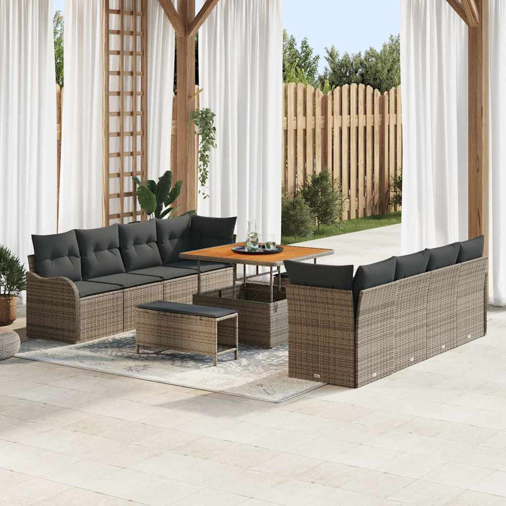 11 dalių sodo sofa su pagalvėmis, pilka poli ratanas akacija - Namų Idėja
