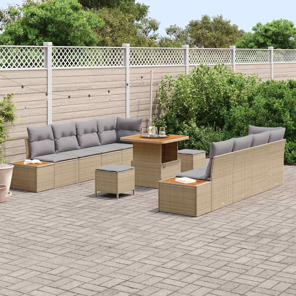 11 dalių sodo sofa su pagalvėmis Šviesiai smėlio Poli ratanas Akacija - Namų Idėja