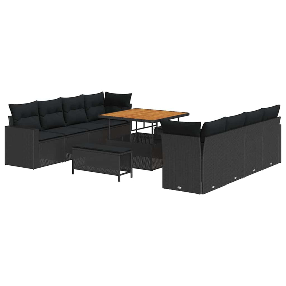 11 dalių sodų sofa rinkinys su pagalvėmis juodas poli ratanas akacija - Namų Idėja