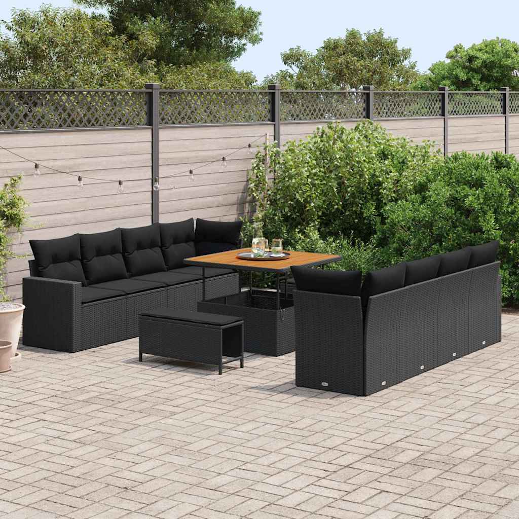 11 dalių sodų sofa rinkinys su pagalvėmis juodas poli ratanas akacija - Namų Idėja