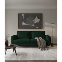 Sofa-lova SEANE, butelio, žalias šenilas moderniame kambaryje