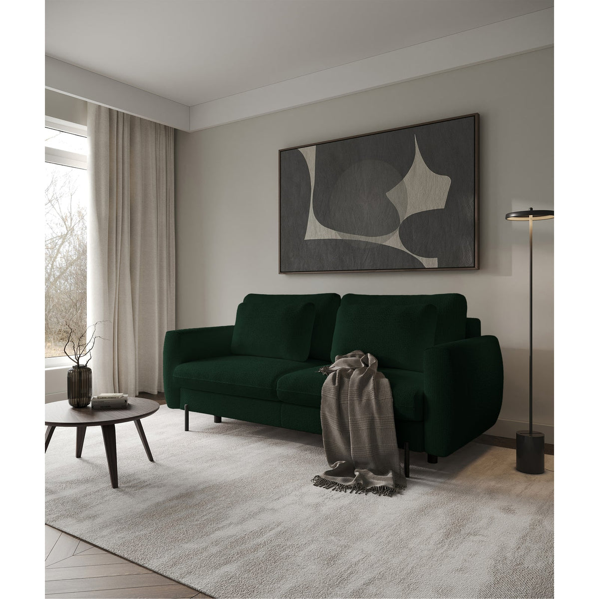 Sofa-lova SEANE, butelio, žalias šenilas iš priekio