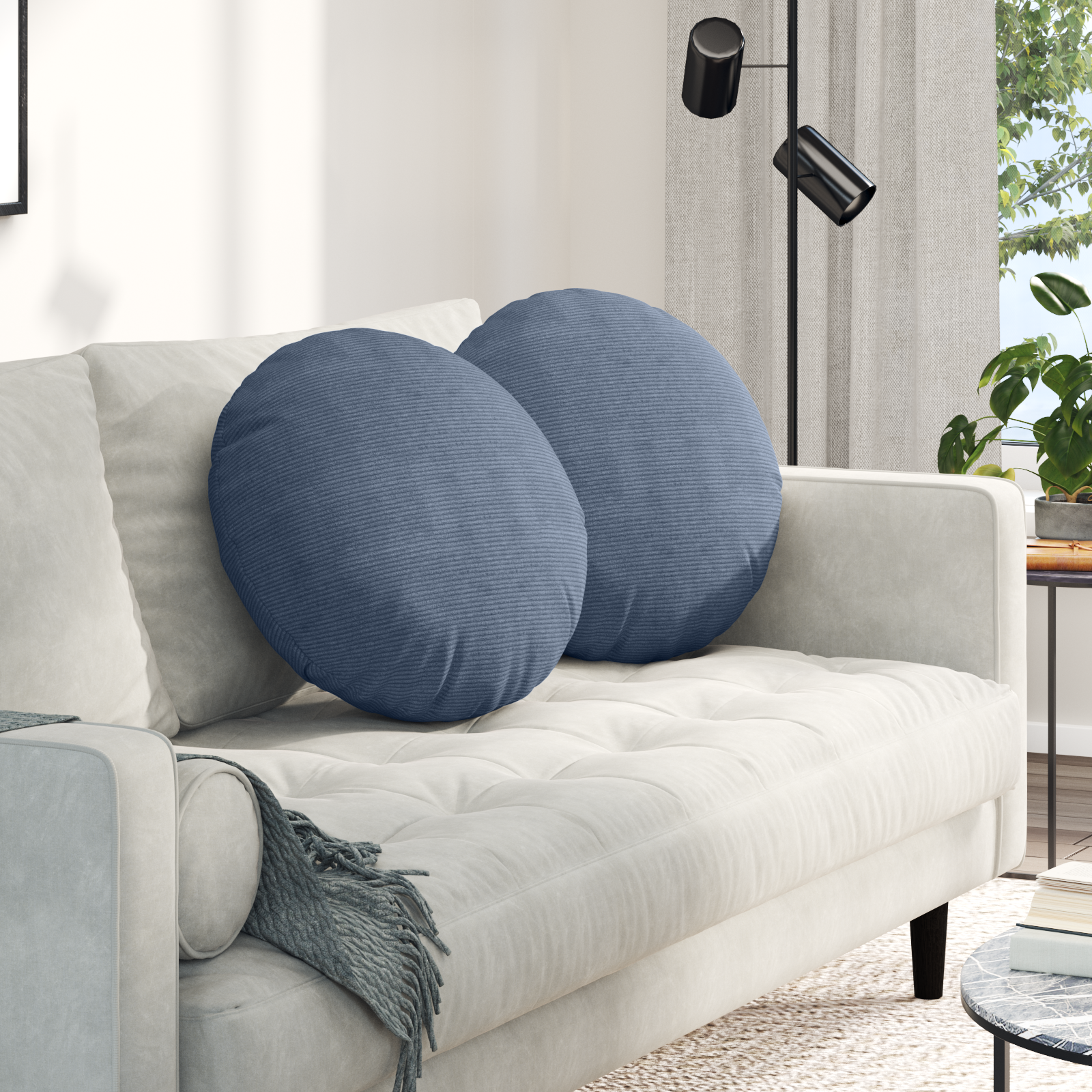 Sėdynių pagalvėlės 2 pcs Mėlyna Ø 50 cm Kordūrinis audinys