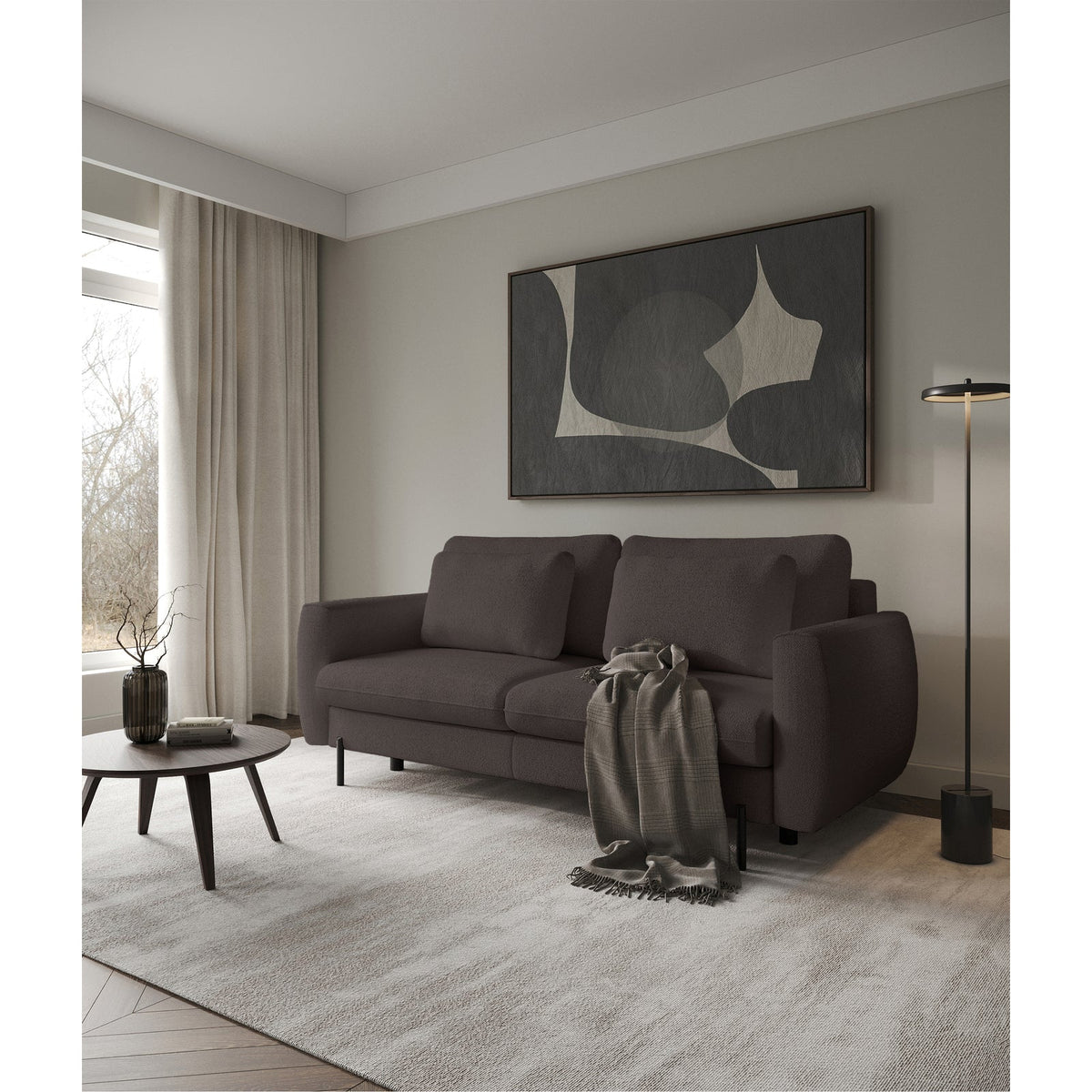Sofa-lova SEANE, ruda, šenilas šenilo neutralioje paletėje