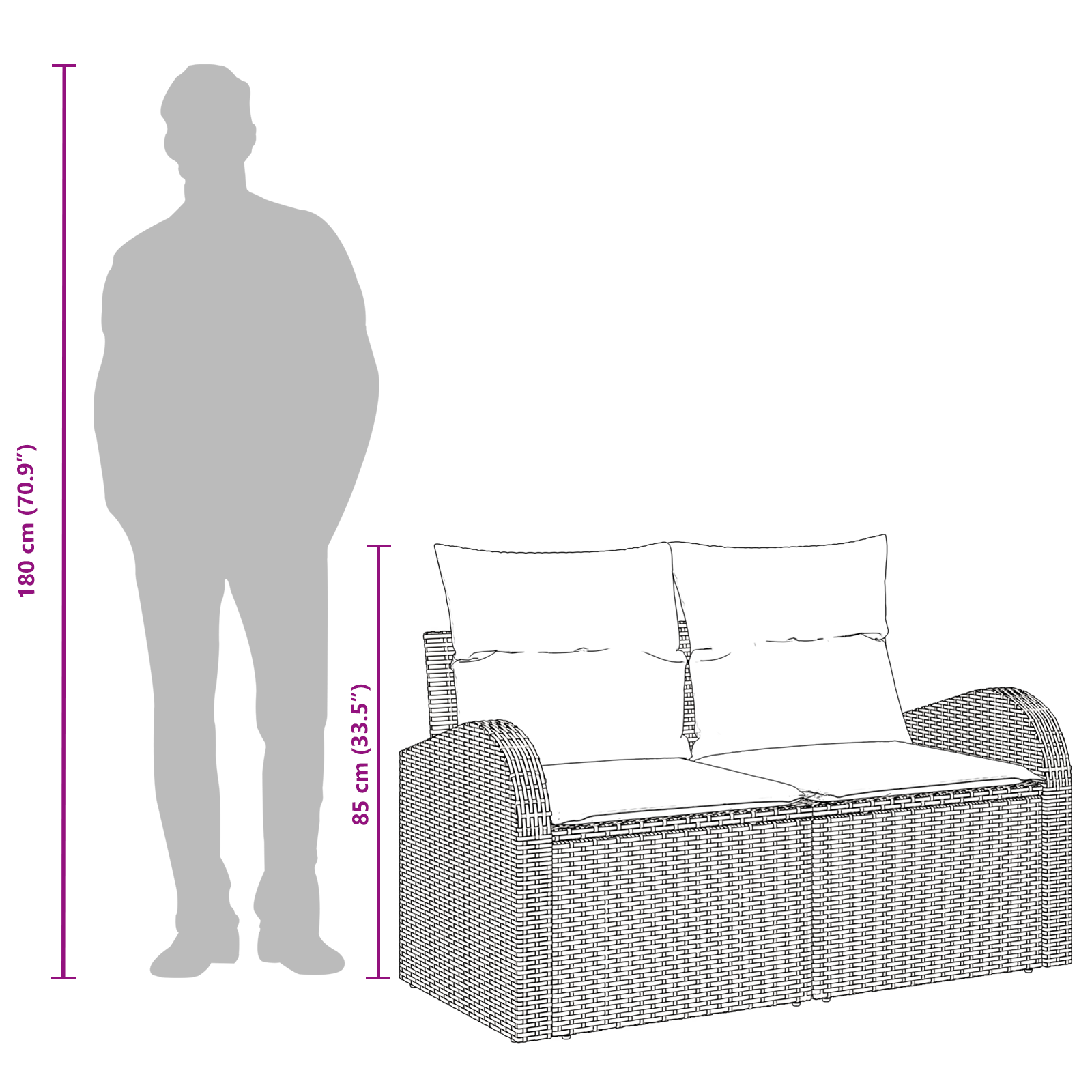 Sodo sofa su pagalve Juoda 124 x 62 x 69cm poliratanas