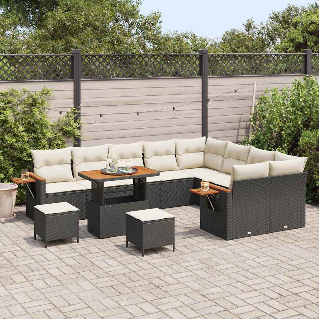 12 dalių sodo sofa komplektas su pagalvėlėmis Juoda Poli ratanas Akacija - Namų Idėja
