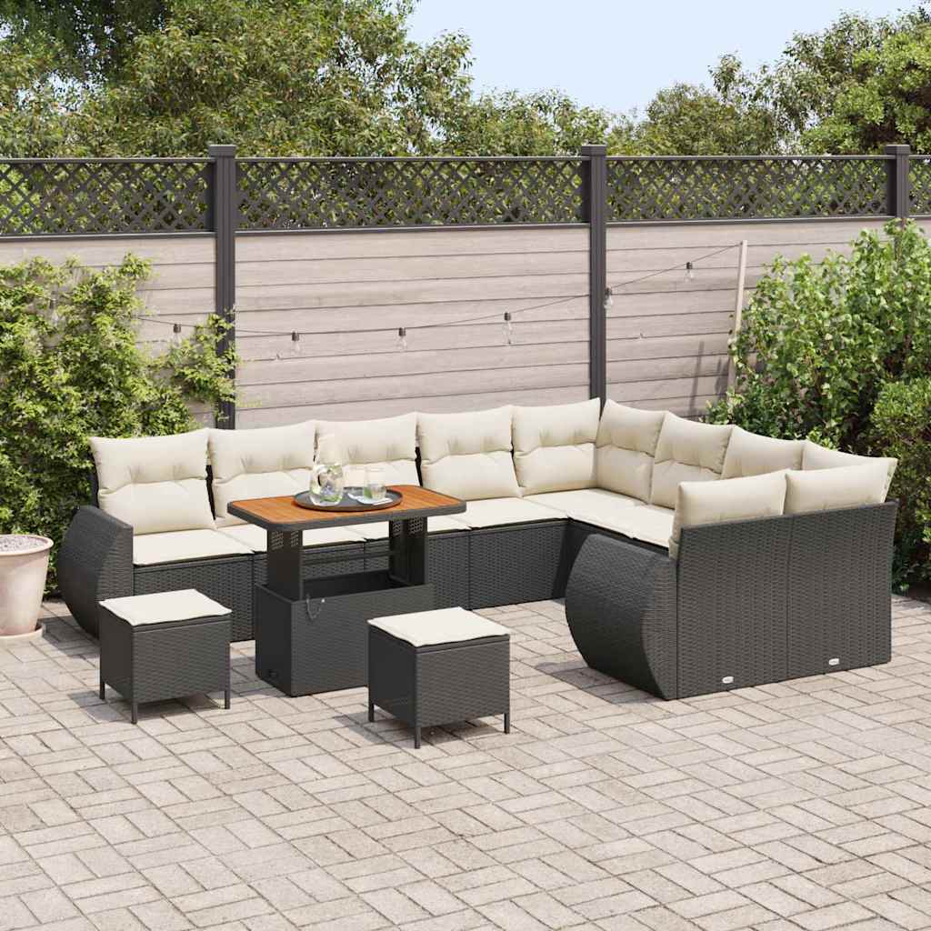 12 dalių sodo sofa komplektas su pagalvėlėmis Juoda Poli ratanas Akacijos - Namų Idėja