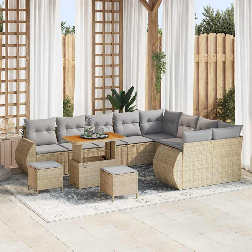12 dalių sodo sofa komplektas su pagalvėlėmis, smėlio poli ratanas akacija - Namų Idėja