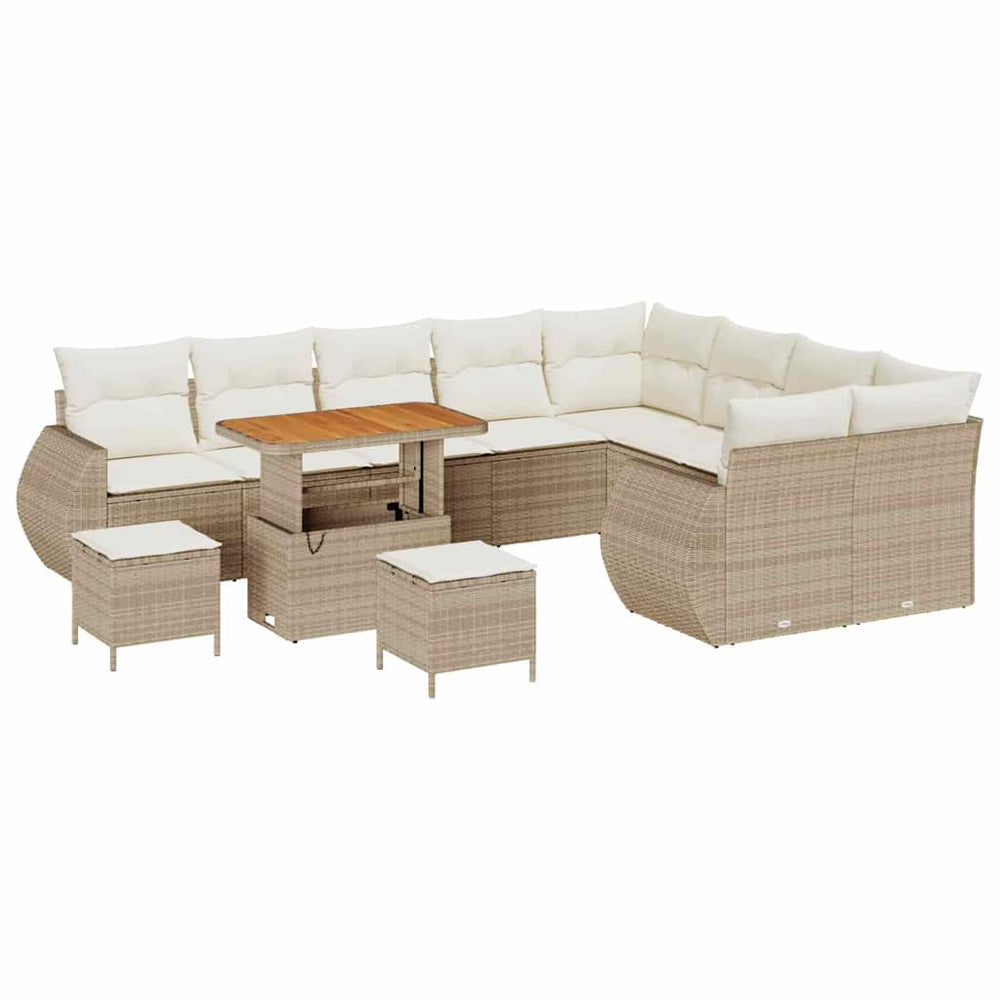 12 Dalių Sodo Sofa Komplektas Su Pagalvėlėmis Smėlio Poli Ratanas Akacija - Namų Idėja