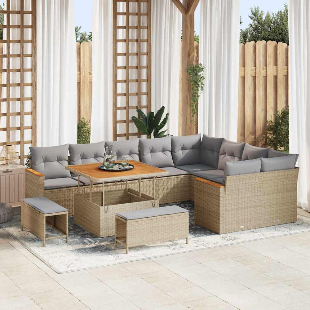 12 dalių sodo sofa komplektas su pagalvėmis bežinė Poli Ratanas Akacija - Namų Idėja