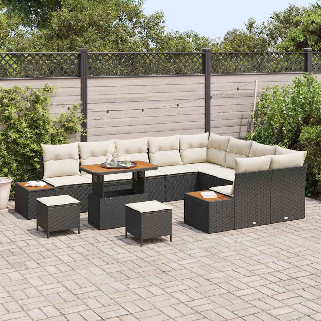 12 dalių sodo sofa komplektas su pagalvėmis juoda poli ratanas akacija - Namų Idėja