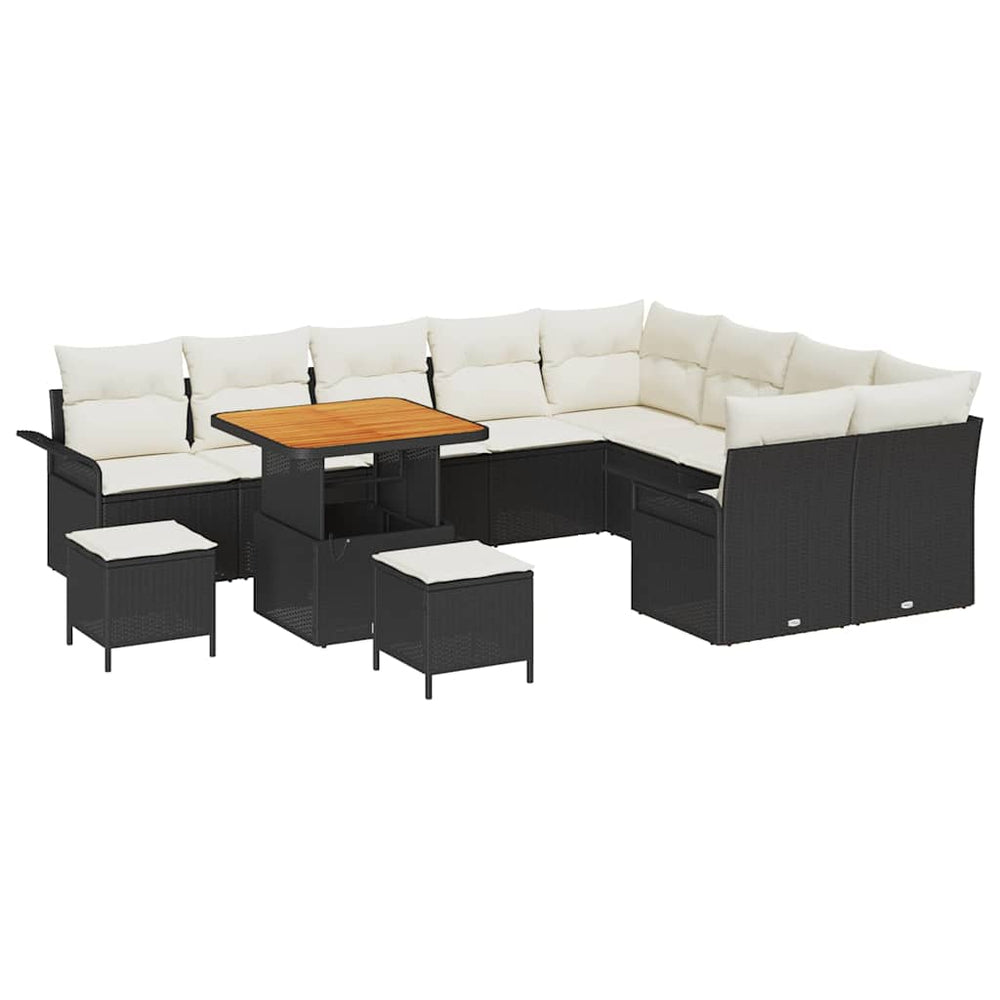 12 dalių sodo sofa komplektas su pagalvėmis, juodas poliratanas akacija - Namų Idėja