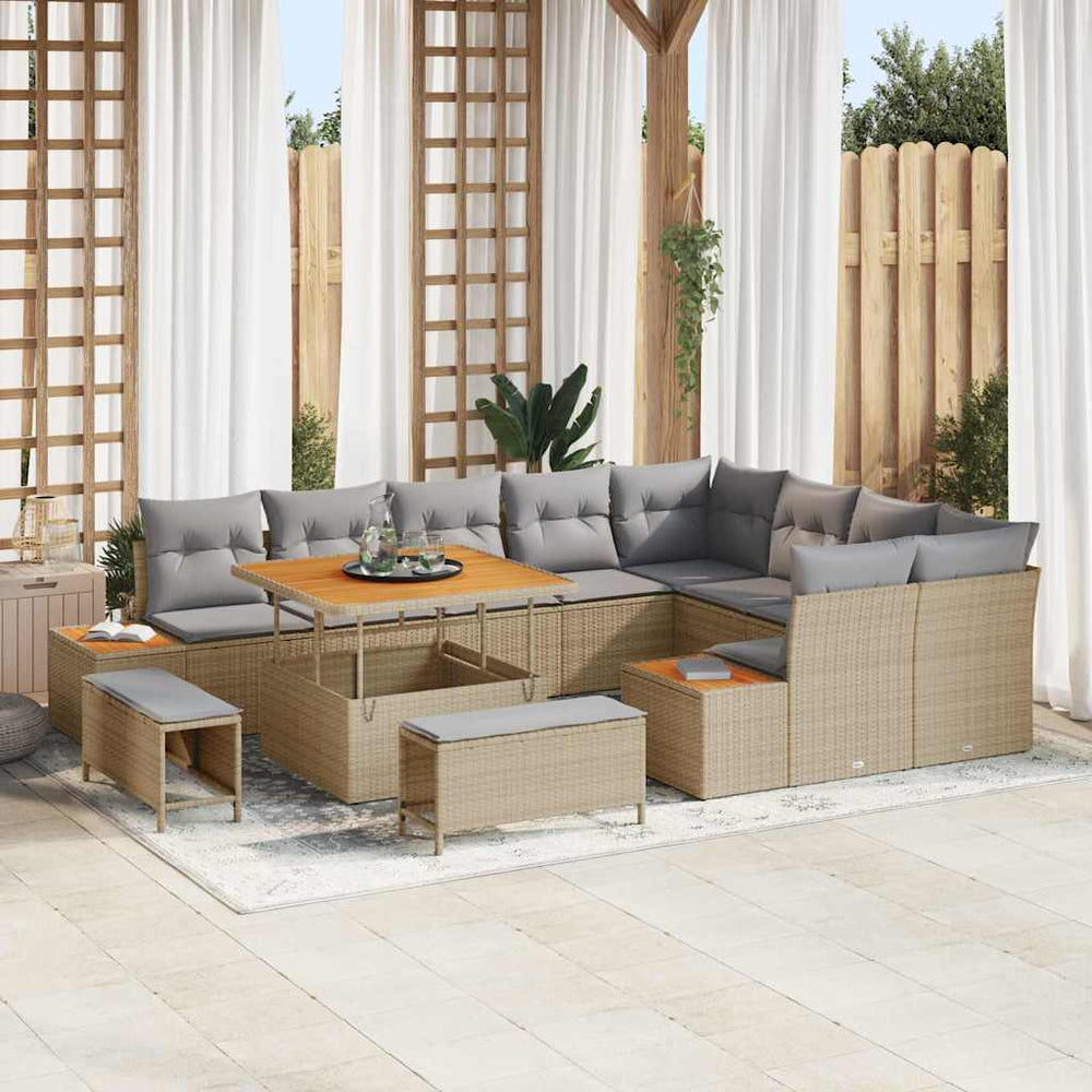 12 dalių sodo sofa komplektas su pagalvėmis smėlio poli ratano akacijos - Namų Idėja