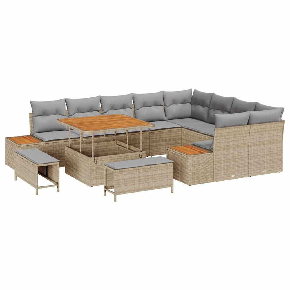 12 dalių sodo sofa komplektas su pagalvėmis smėlio poli ratano akacijos - Namų Idėja