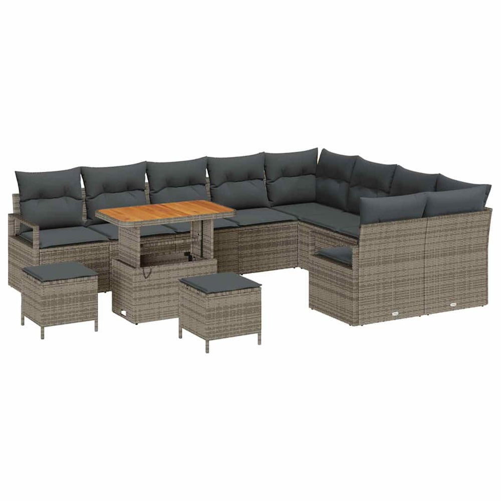 12 dalių Sodo Sofa Rinkinys su pagalvėlėm Pilka Poli Ratanas Akacija - Namų Idėja