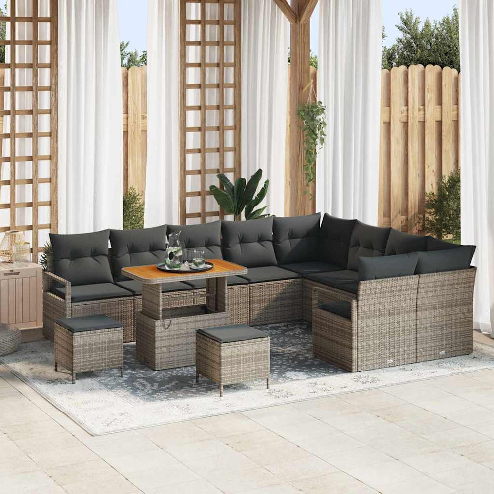 12 dalių Sodo Sofa Rinkinys su pagalvėlėm Pilka Poli Ratanas Akacija - Namų Idėja