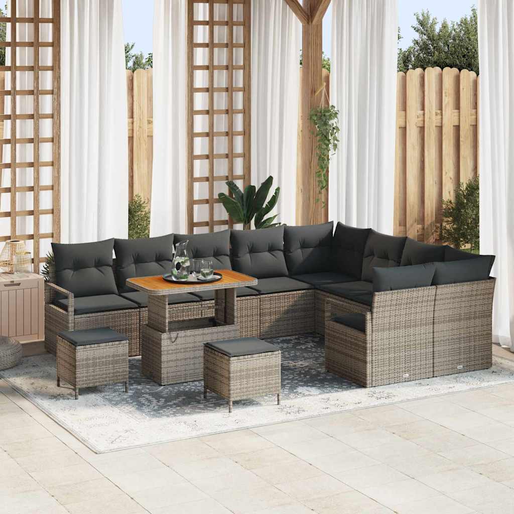 12 dalių Sodo Sofa Rinkinys su pagalvėlėm Pilka Poli Ratanas Akacija - Namų Idėja