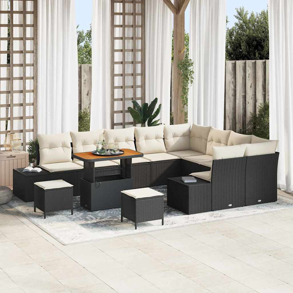 12 dalių sodo sofa rinkinys su pagalvėlėmis juoda poli ratanas akacijos - Namų Idėja