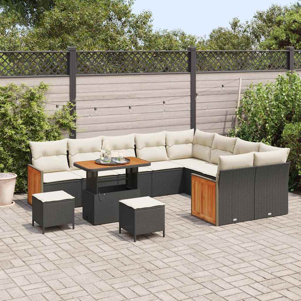 12 dalių sodo sofa rinkinys su pagalvėlėmis juodas poli ratanas akacijos - Namų Idėja
