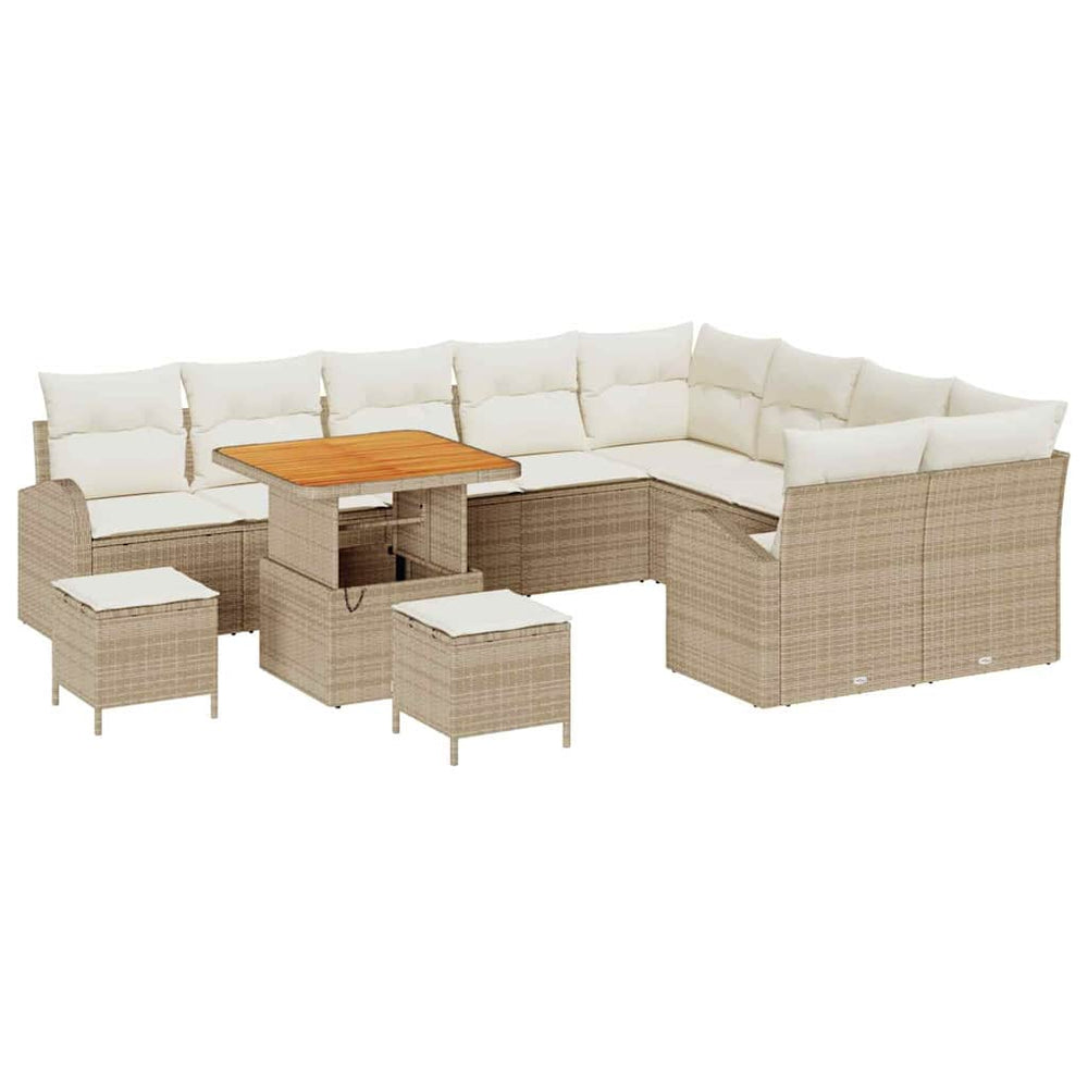 12 dalių Sodo Sofa Rinkinys su Pagalvėlėmis Kreminė Poli Ratanas Akacija - Namų Idėja