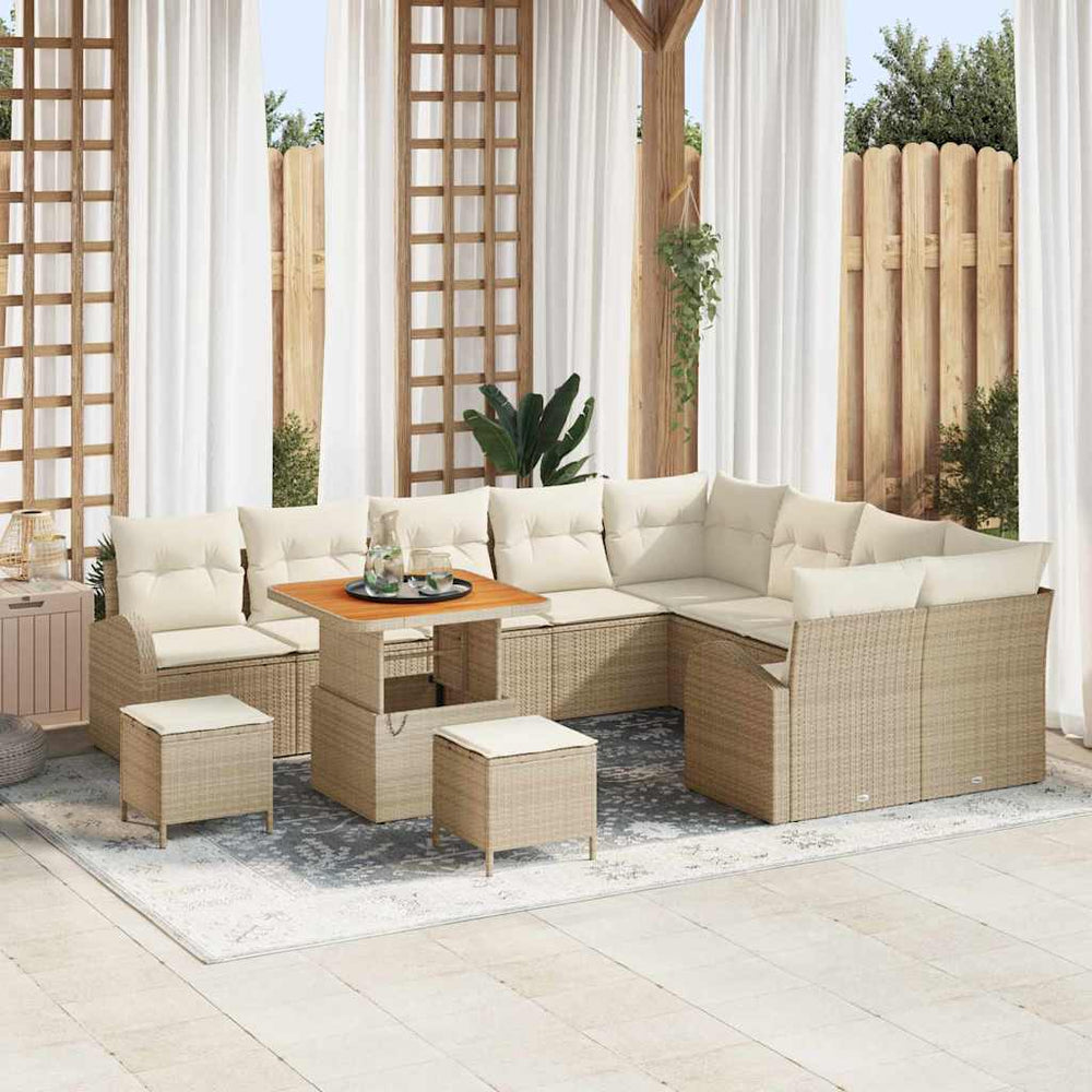 12 dalių Sodo Sofa Rinkinys su Pagalvėlėmis Kreminė Poli Ratanas Akacija - Namų Idėja