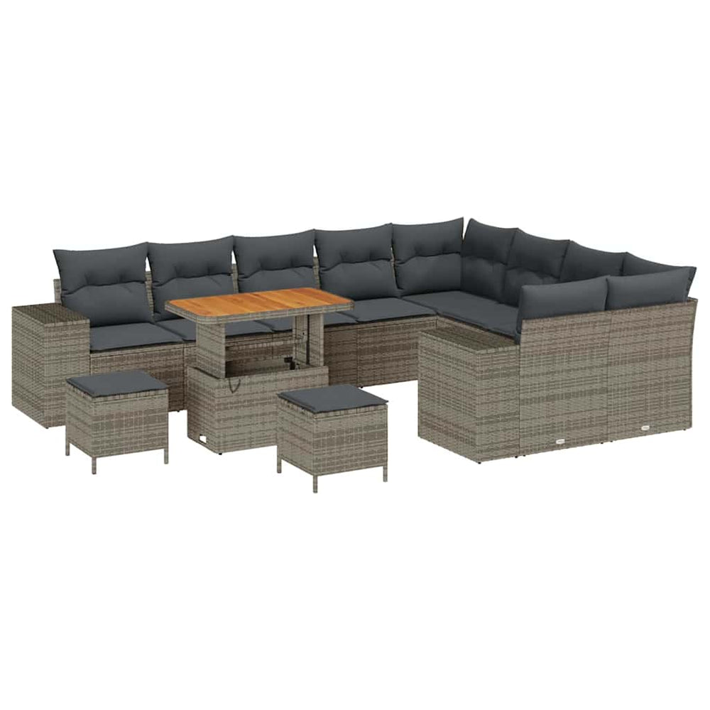 12 dalių sodo sofa rinkinys su pagalvėlėmis Pilka Poliratanas Akacija - Namų Idėja