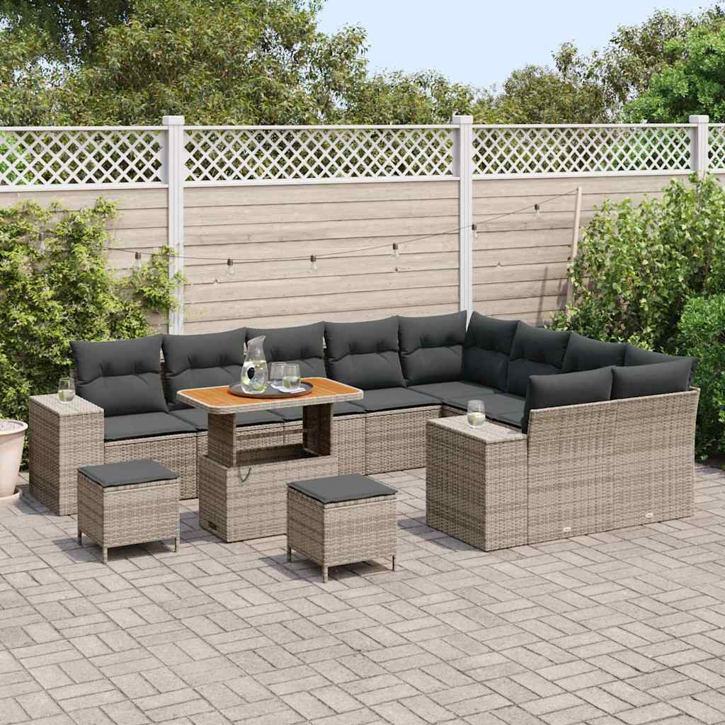 12 dalių sodo sofa rinkinys su pagalvėlėmis Pilka Poliratanas Akacija - Namų Idėja