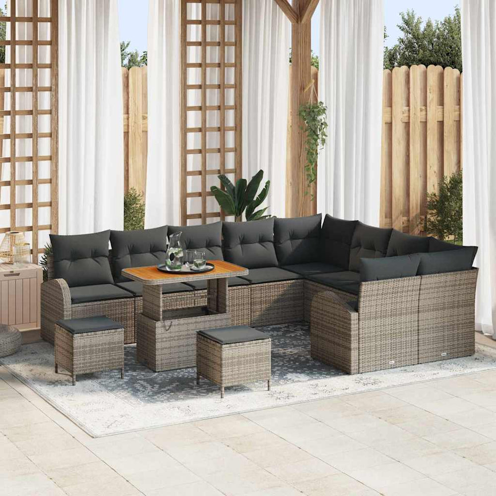 12 dalių sodo sofa rinkinys su pagalvėlėmis Pilka Poly Rattan Akacija - Namų Idėja