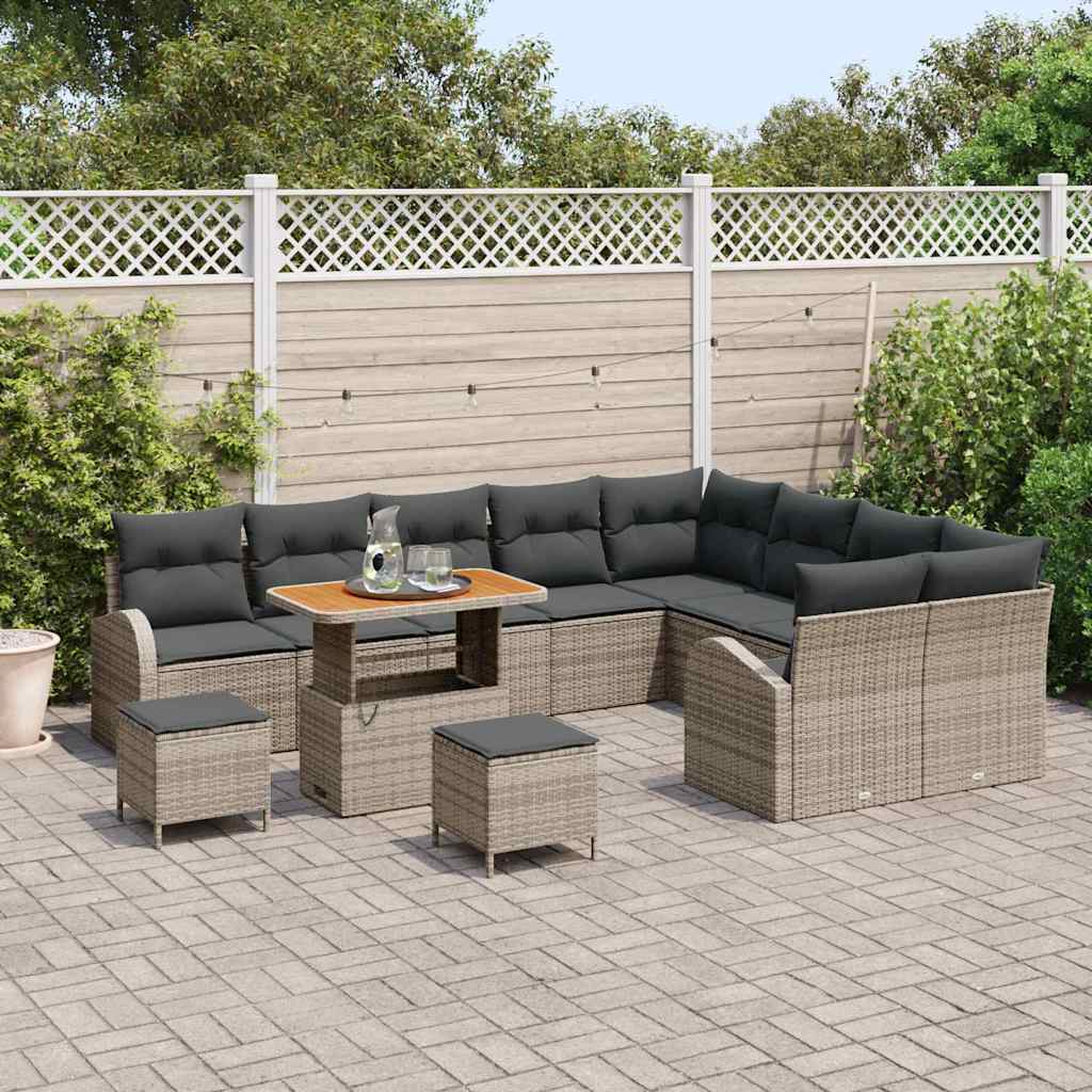12 dalių sodo sofa rinkinys su pagalvėlėmis Pilka Poly Rattan Akacija - Namų Idėja