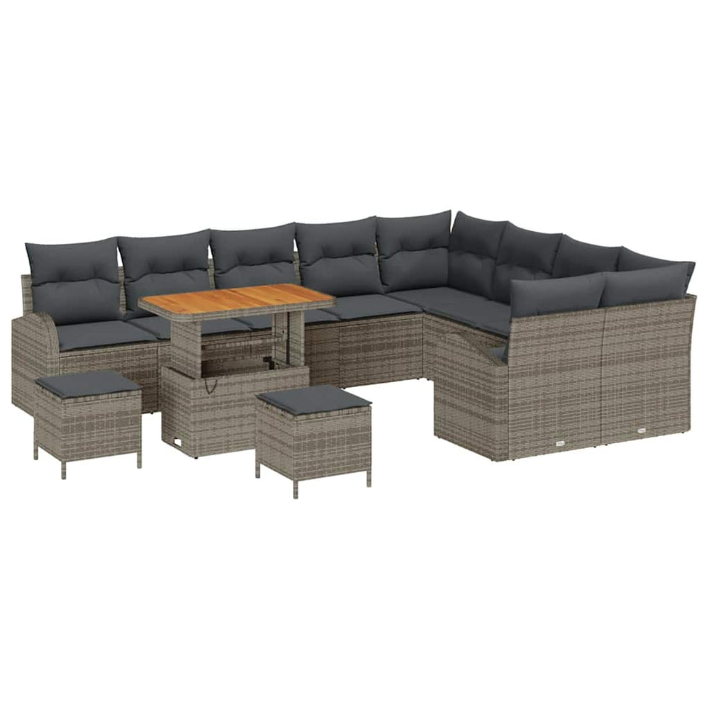 12 dalių sodo sofa rinkinys su pagalvėlėmis Pilka Poly Rattan Akacija - Namų Idėja