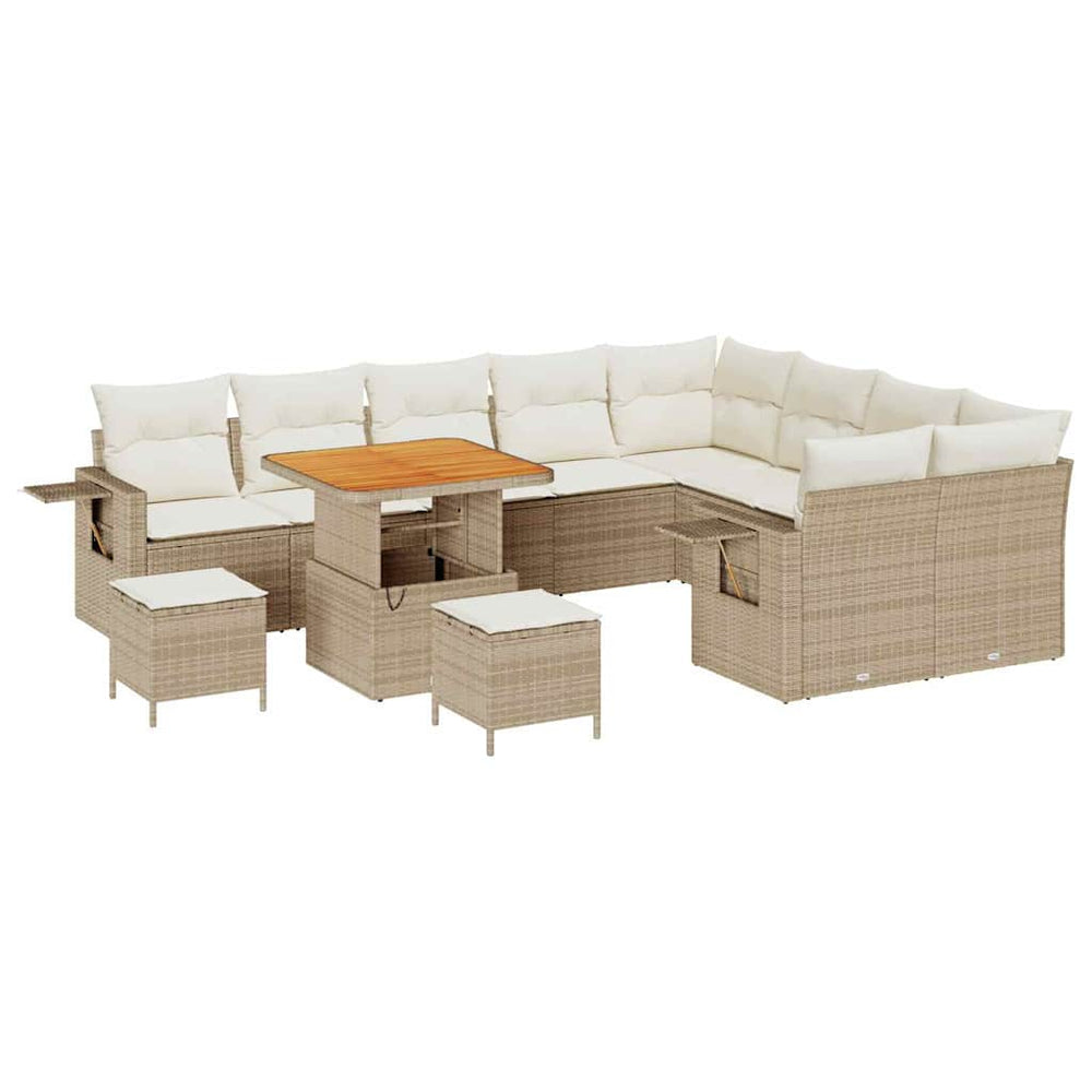12 dalių sodo sofa rinkinys su pagalvėlėmis Smėlio Poli Ratanas Akacija - Namų Idėja