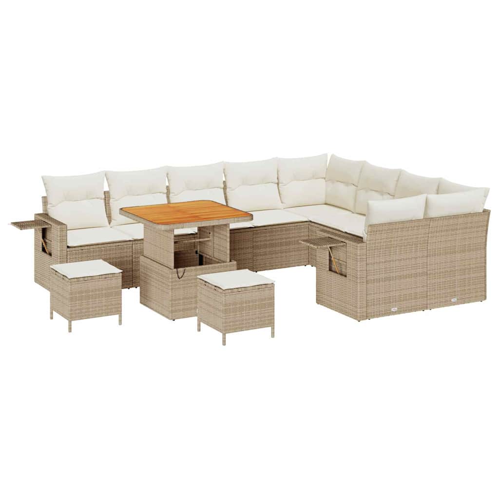 12 dalių sodo sofa rinkinys su pagalvėlėmis Smėlio Poli Ratanas Akacija - Namų Idėja