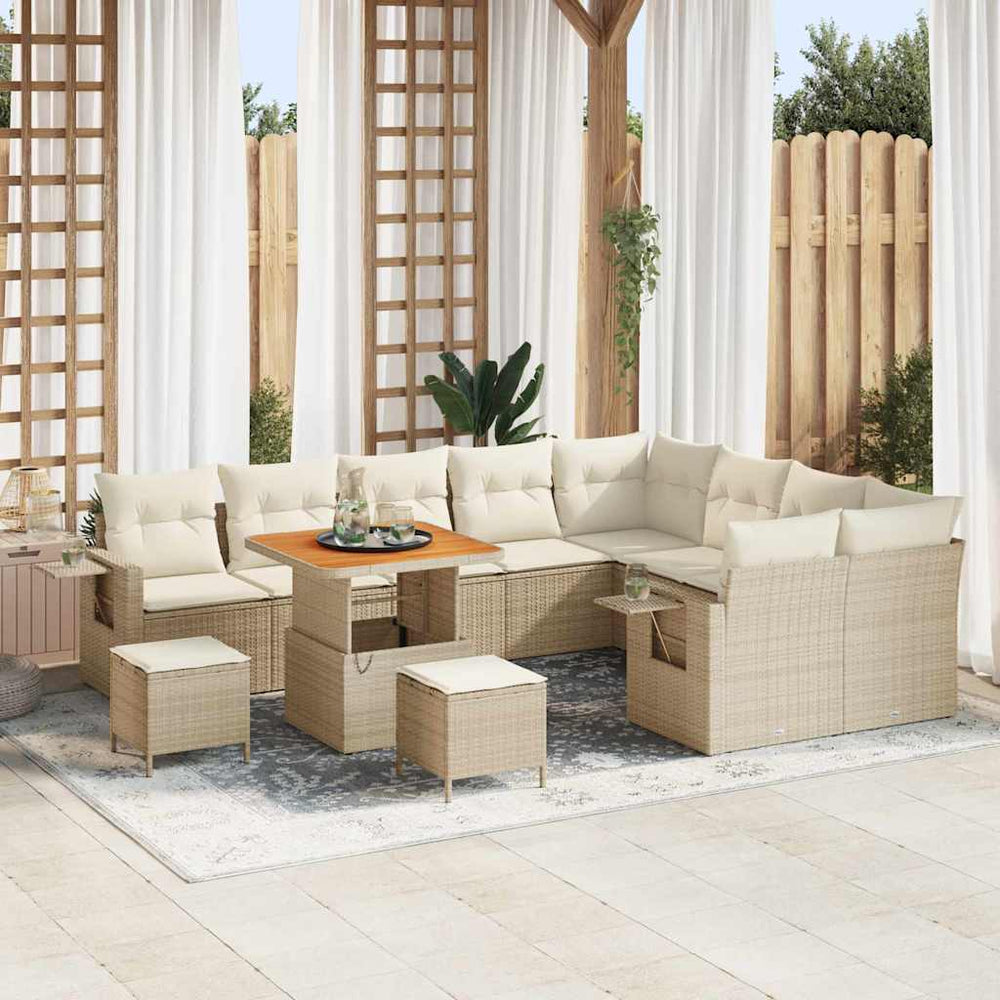 12 dalių sodo sofa rinkinys su pagalvėlėmis Smėlio Poli Ratanas Akacija - Namų Idėja