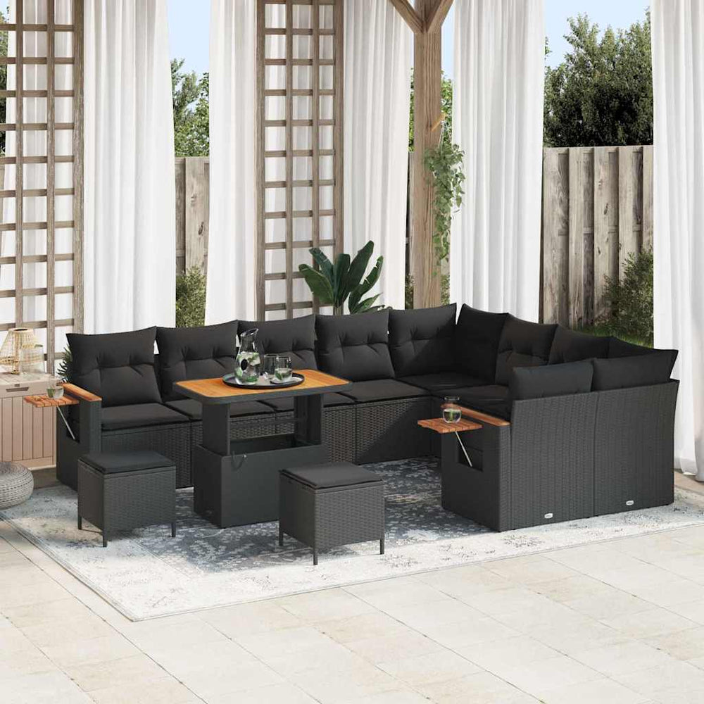 12 dalių sodo sofa rinkinys su pagalvėmis juodas poli ratanas akacija - Namų Idėja