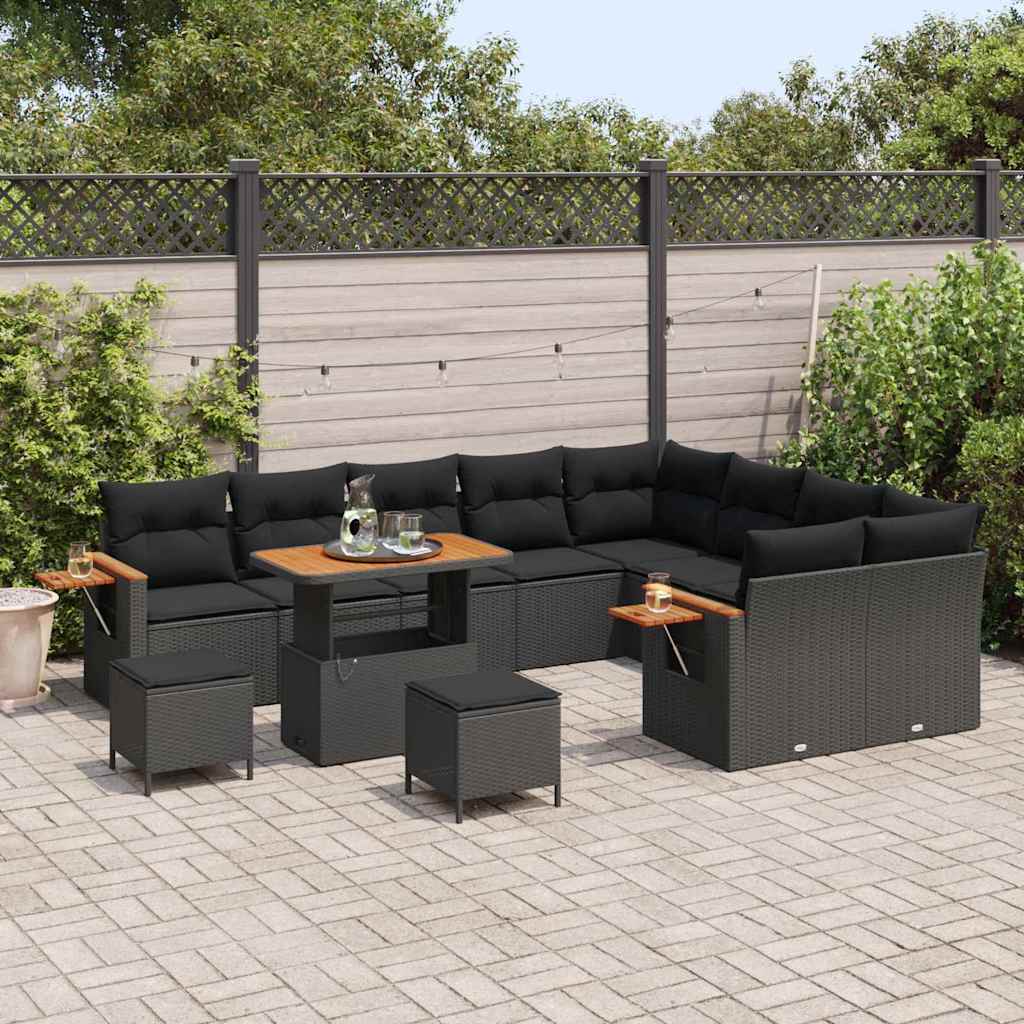12 dalių sodo sofa rinkinys su pagalvėmis juodas poli ratanas akacija - Namų Idėja