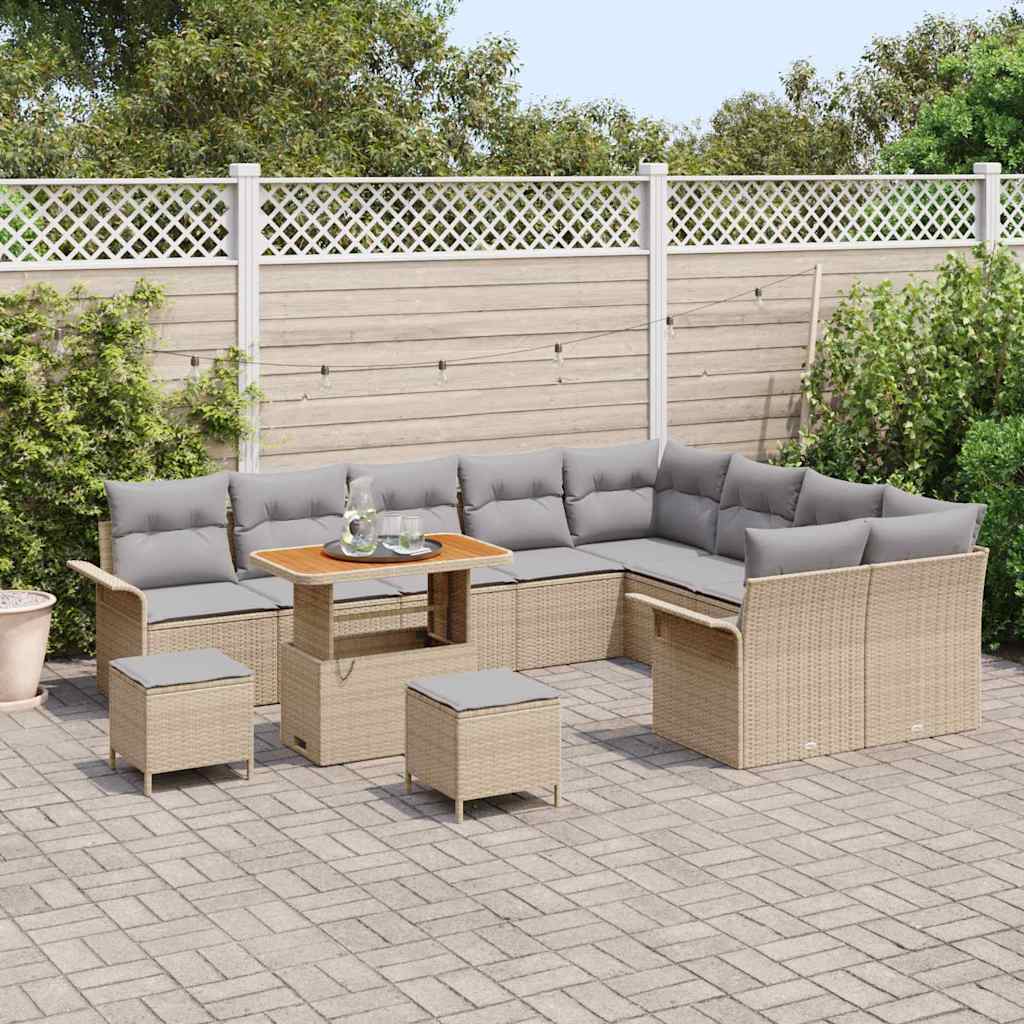 12 Dalių Sodo Sofa Rinkinys su Pagalvėmis Smėlio Poli Ratanas Akacija - Namų Idėja