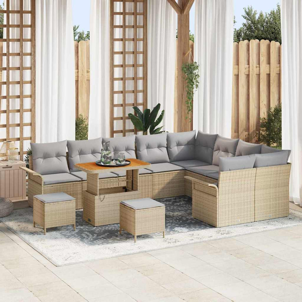 12 Dalių Sodo Sofa Rinkinys su Pagalvėmis Smėlio Poli Ratanas Akacija - Namų Idėja